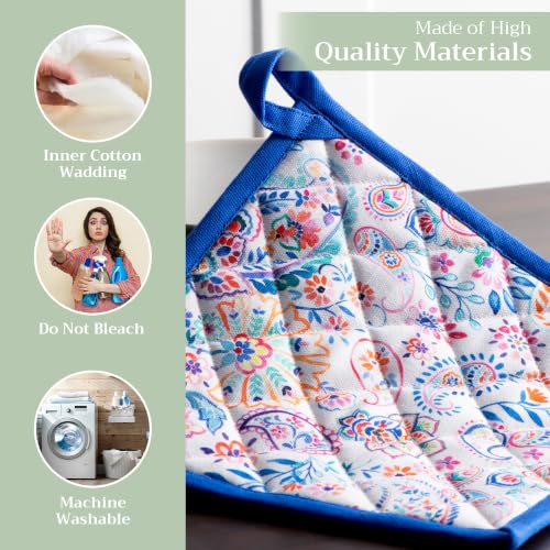 Pot Holders 100% Cotton Potholders (083 - Indian Floral / 8" x 8" (Pot Holder Pack of 2))