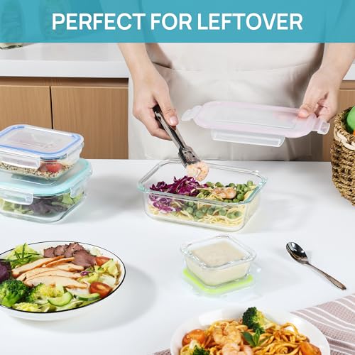 8 Pack Glass Food Storage Containers with Airtight Lids (Multi-colors)