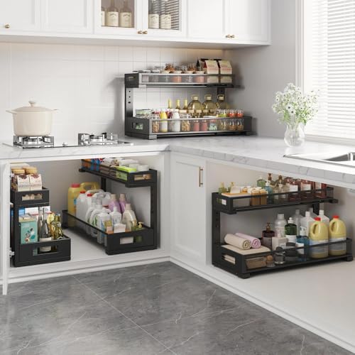 2 Pack 20.47IN Depth Under Sink Storage Organizer (Black / 2 Pack-20.47"Dx11.4"-16.14"H)