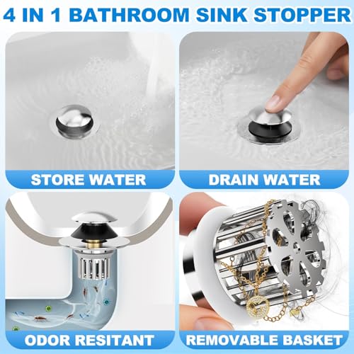 Universal 3 in 1 Bathroom Sink Drain Strainer (Sliver)