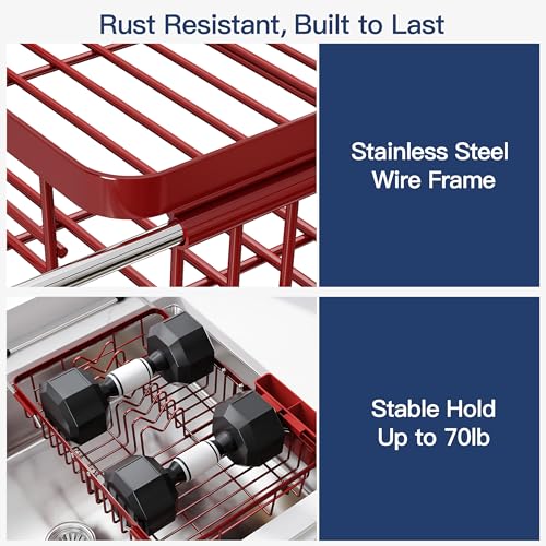 Red Dish Drying Rack Over the Sink with Utensil Holder (Red / For 12.5"-30"w Sink, Expandable)