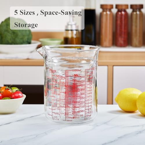 Ackers High Borosilicate Glass Measuring Cup Set with Pour Spout (2oz/4oz/8oz/16oz/32oz Measuring Cup Set)