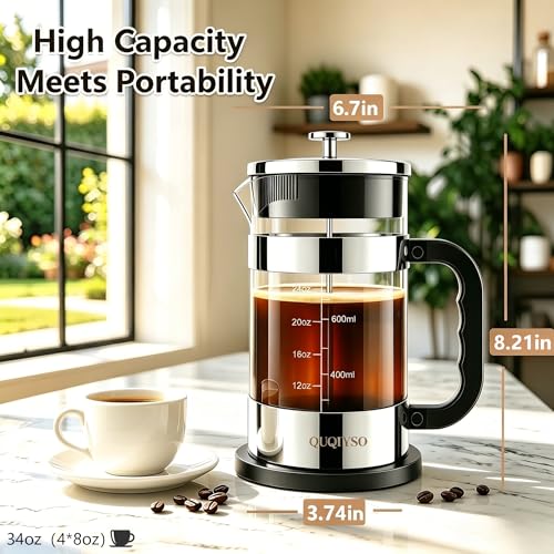 French Press Coffee Maker 34oz (New Style Sliver / 34oz)
