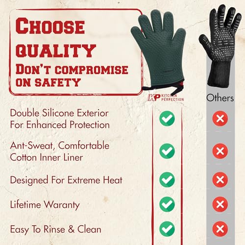 XL Silicone Pizza Oven Gloves Heat Resistant Oven Mitts (Timber Green / X-Large)