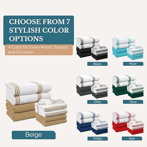Kitchen Towel Set 8 Pc 4 Dish Towels for Kitchen (Terry - Beige / Kitchen Towel Set - 8 Pack)