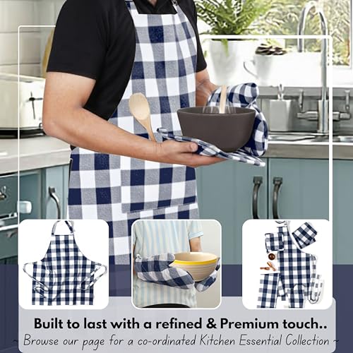 Buffalo Plaid Check Oven Mitts and Pot Holders Set of 4 (Buffalo, Navy Blue)