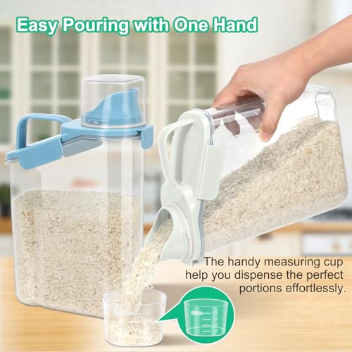 2 Pack Rice Container Cereal Storage Container 3.2 Quarts (Beige&Blue 3.2+3.2Qt)