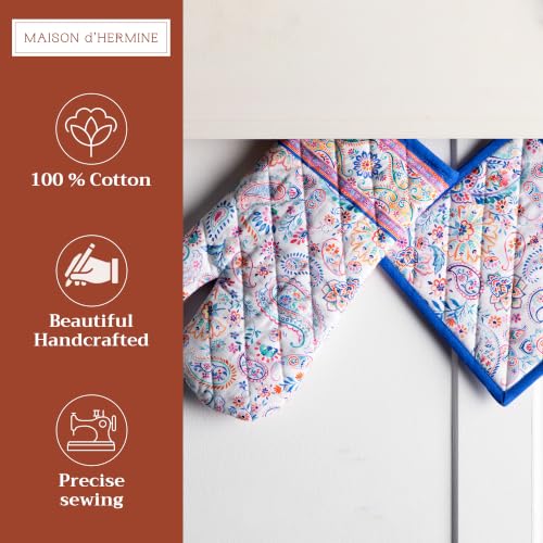 100% Cotton Oven Mitt & Pot Holder Set (083 - Indian Floral / 7.5" x 13" & 8" x 8" (Oven Mitt & Pot Holder))