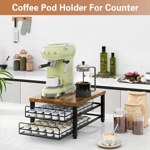 2 Tier Coffee Pod Drawer Holder for K Cup (70 Pods K Cup / Rustic Brown)