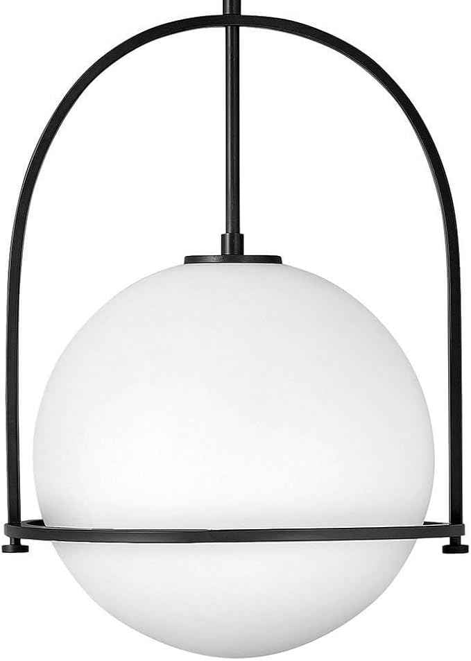 Hinkley Somerset Large Hanging Pendant Light, Etched Opal Glass Globe, for Even or Sloped Ceilings, Customize Installation Height, Black