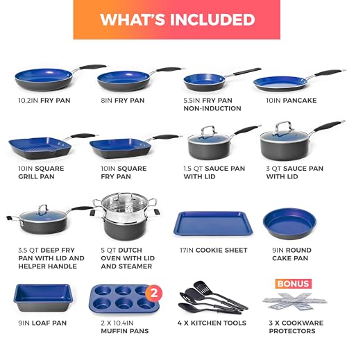 Mueller Sapphire UltraClad Kitchen Induction Pots and Pans Set (24 Piece / Sapphire)
