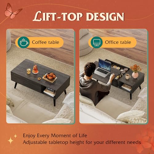 Lift Top Coffee Table with Hidden Storage (Aged Charcoal / 39")