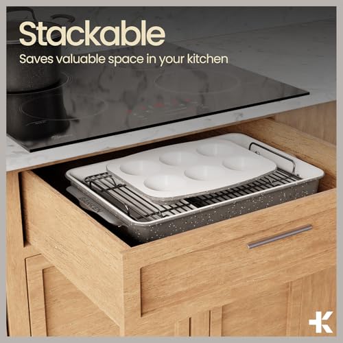 Bakken 8 Piece Stackable Bakeware Set (Gray Marble / Pack of 8)
