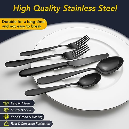 40 Piece Black Silverware Set Service for 8 (Black)
