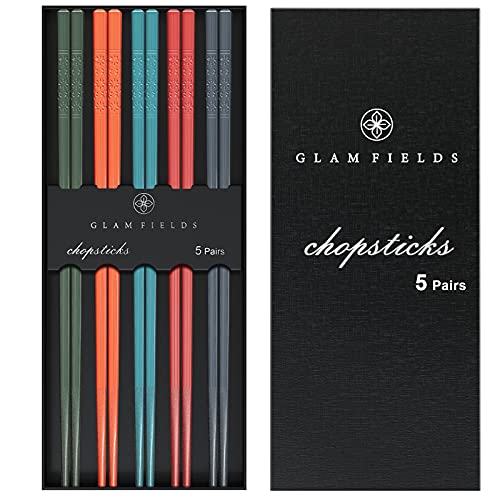 Chopsticks GLAMFIELDS 5 Pairs Premium Reusable Multicolour Chopsticks for Sushi Japanese Matte Anti (Multicolor)