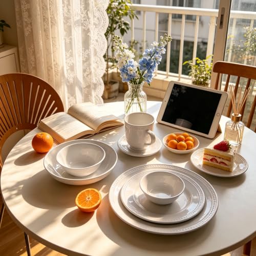 HomeVSS 42 Piece Pearl Dots Stoneware Dinnerware Set (42pc Set / White)