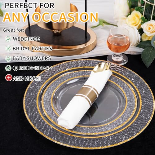 400PCS Gold Wrapped Silverware Set Disposable Hammered for Weddings (Gold - Hammered)