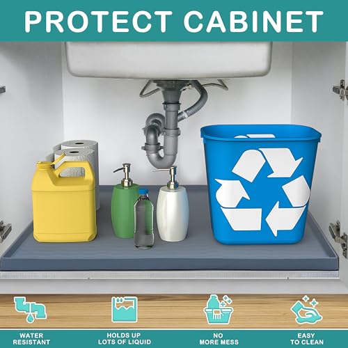 Waterproof Silicone Under Sink Mat 34'' x 22'' Shelf Liner for Kitchen and Bathroom (Navy / 22"W x 34"L)