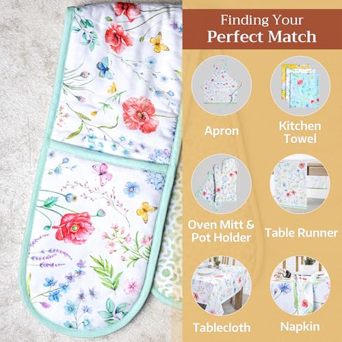 Double Oven Mitts 100% Cotton Double Oven Glove (031 - Just Floral / 7" x 35" (Double Oven Mitt))