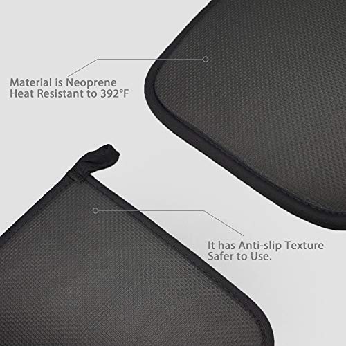 2Pcs Cotton and Neoprene Oven Pads Pot Holders with Pocket 8"x8.5" Dual (Black)