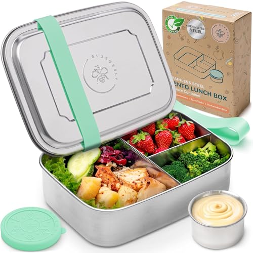 Stainless Steel Bento Box + Condiment Container (Green / 60oz / 1800ml)