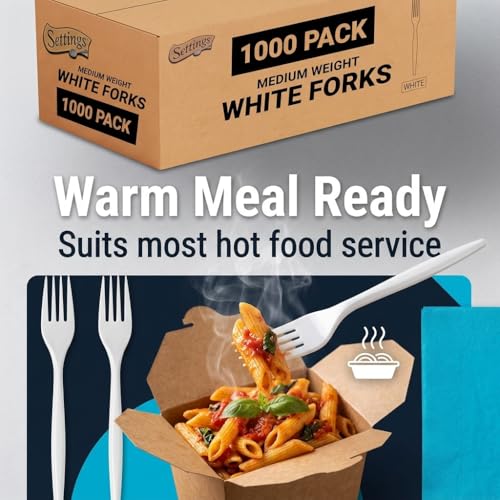 Plastic Forks White Heavy Duty Disposable Cutlery (1 Case Forks (1000))