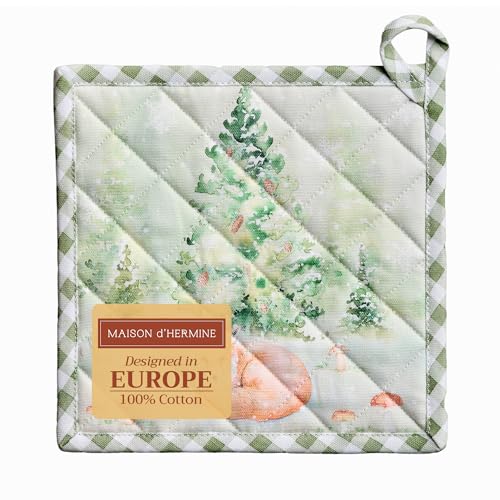 Pot Holders 100% Cotton Potholders (097 - Winter Mornings / 8" x 8" (Pot Holder Pack of 1))
