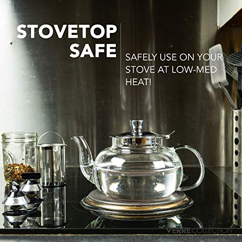 Glass Teapot Stovetop Compatible Kettle with Stainless Steel Removable Infuser (27 Ounce)