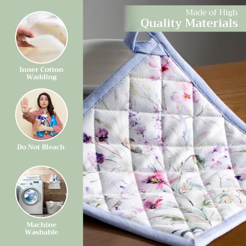 Pot Holders 100% Cotton Potholders (068 - Summer Floral / 8" x 8" (Pot Holder Pack of 2))