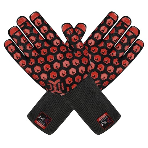 Heat Resistant Oven Glove (Black/Red / Extra Long Cuff (UPGRADE COMFORTABLE FIT))