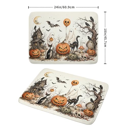 Halloween Pumpkin Ghost Dish Drying Mat Black Cat Microfiber Dishes Pad 18x24 Inch Holiday Dish Drainer Rack Mats for Kitchen Counter Sink (Pumpkin Ghost / 18x24 inch)
