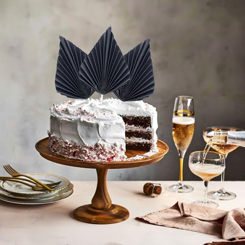 6Pcs Paper Palm Fan Cake Toppers Palm Spear Leaves Fan Cupcake Toppers Cake Insert Decorations Craft DIY Cake Bakeware Decoration for Birthday Party Wedding Party Decor Supplies Black (6 Count)