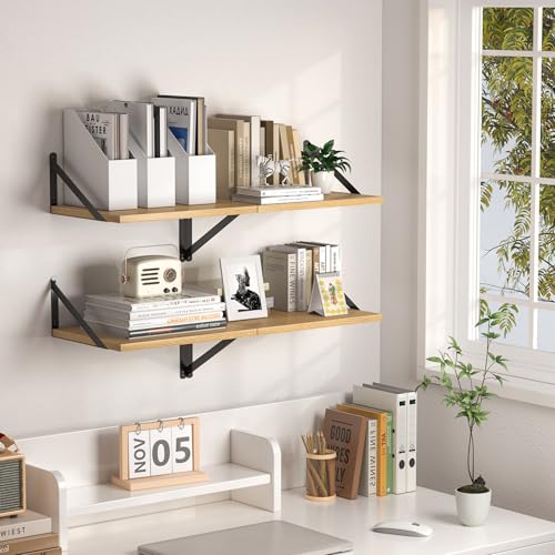 16W x 12D Deep Floating Shelves Set of 2 Oak (Oak With Black Metal Bracket / 16wx12dx5.8h)