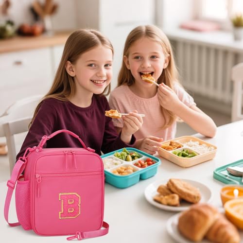 Initial Insulated Lunch Bag for Girls Kids (Rosy Red / B)