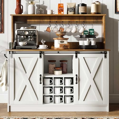 47" Farmhouse Coffee Bar Cabinet with Storage Hutch (47Inch / White)