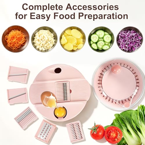Stainless Steel Salad Spinner Large with 5 Blades Slicer (Pink-accessory)