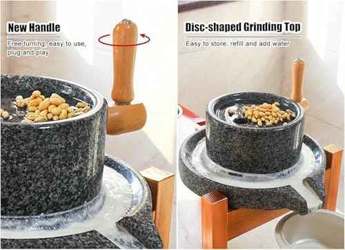 Natural Granite Stone Grinder - Hand Mill for Wheat, Nutmeg, and Beans - Versatile Dry & Wet Pulverizer with Wooden e - tial Classic Kitchen Tool