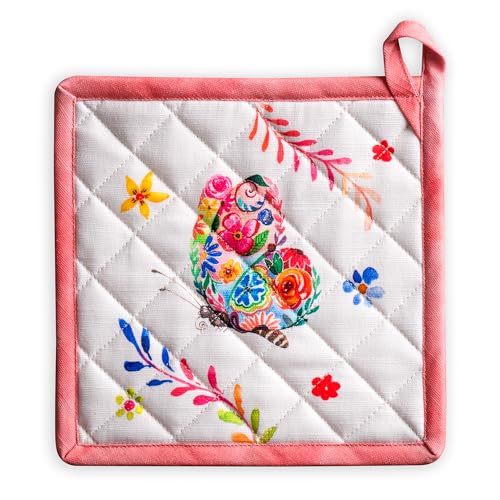 Pot Holders 100% Cotton Potholders (052 - Happy Florals - High Summer / 8" x 8" (Pot Holder Pack of 1))