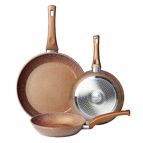 Nonstick Ceramic Frying Pans Skillets Set 8"+9.5"+11" (Gold)