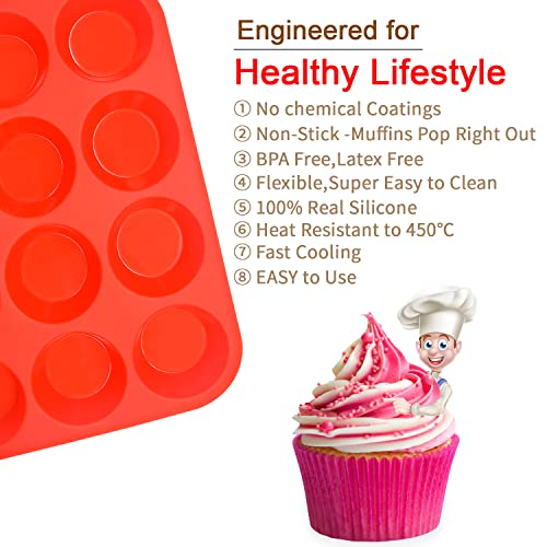 Silicone Muffin Pan Set (2PCS:Red + Black(2.8"))