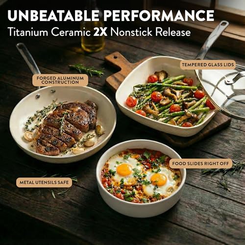 HAMMERED 20 Pc Ceramic Cookware Set (Cream)