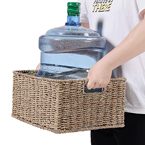 Large Wicker Baskets for Storage (15 x 12.8 x 7.5 inches / Natural (Seagrass))