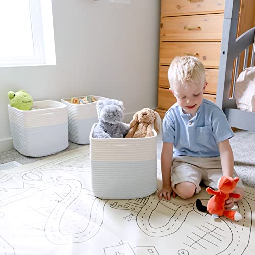 13 Inch Cube Storage Bins Cotton Rope Woven Baskets for Organizing 3 (Off White & Mixed Blue / 13 x 13 x 13 (Standard))