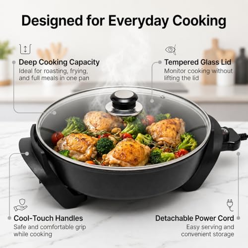 Round Electric Skillet with Lid (Round)
