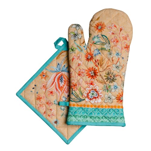 100% Cotton Oven Mitt & Pot Holder Set (041 - Luxury Loft - Peach / 7.5" x 13" & 8" x 8" (Oven Mitt & Pot Holder))