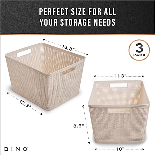 Woven Plastic Basket (Natural / 3PK- L)