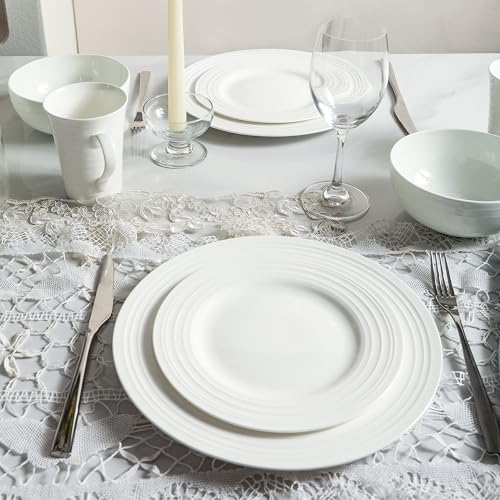 Bone China Round Swirl Design 32 Piece Dinnerware Set (Swirl - White / 32 Piece Service for 8)