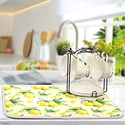 Super Absorbent Dish Drying Mat (Vintage Yellow Lemon With Leaves / 18" x 24")