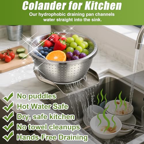 Stainless Steel Colander Set with Self (3 Sizes Stainless Steel Colander Set with Self-Draining Base Plate)