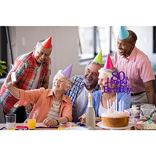 Purple Silver 80th Birthday Cake Topper with Glittery Stars (7 Count)